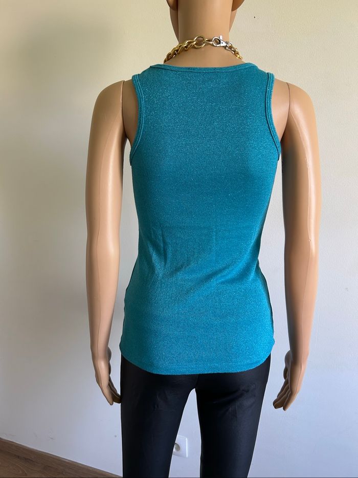 Débardeur turquoise pailleté sans manches Morgan taille XS TBE - photo numéro 5