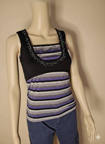 Top à Bretelles Rayé Enjoy - Noir, Bleu & Gris Irisé - Neuf avec Étiquette - Taille S