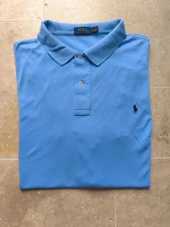 Polo Ralph Lauren homme pima coton 3XB bleu clair logo marine excellent état
