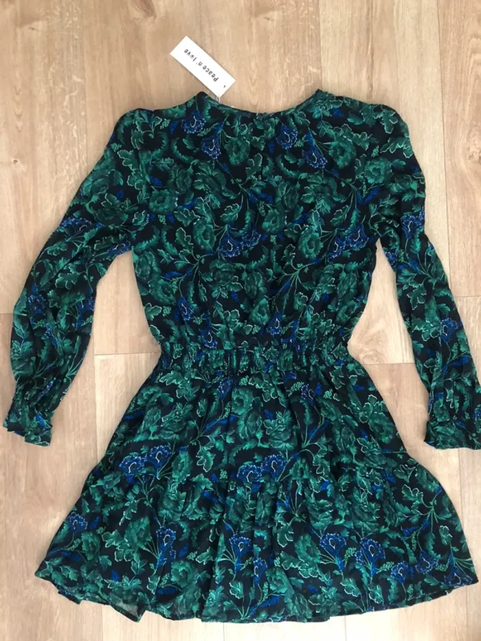 Robe verte noir motifs fleurs manches longues - photo numéro 3