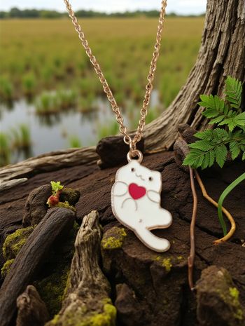 Collier Chat Blanc – Cœur Rouge & Chaîne Dorée