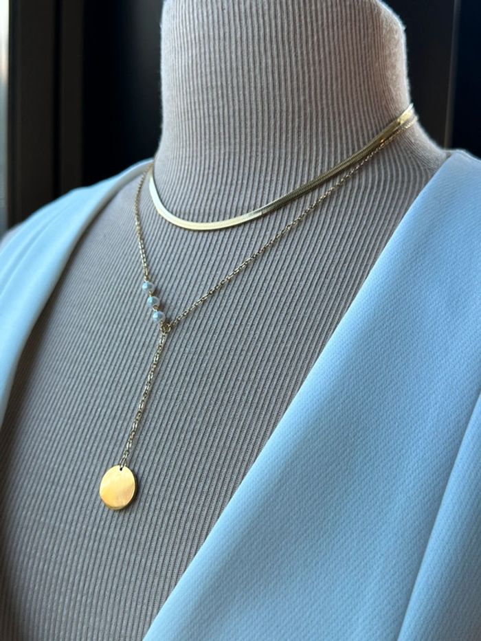 Collier multirangs en acier or - photo numéro 3
