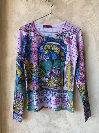 Pull fin fantaisie à motifs brodés vintage Louise FD M/L