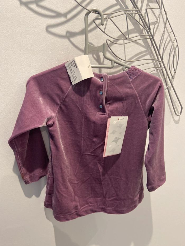 Blouse velours violet 2 ans Neuf étiquette strass - photo numéro 2