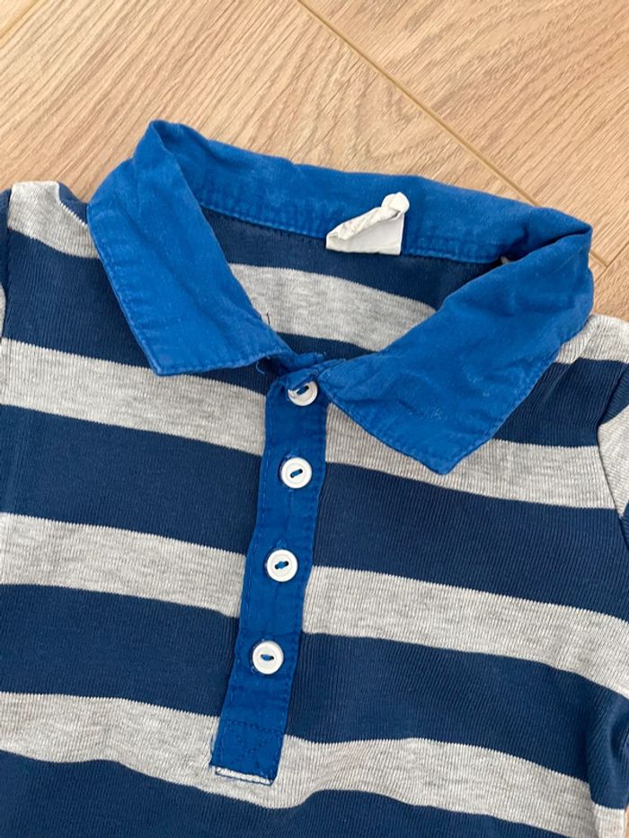 Bodie gris et bleu a rayure H&M garçon à col et boutons  12/18 mois - photo numéro 2