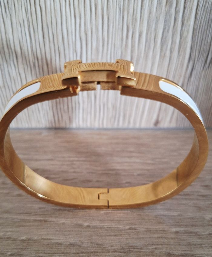 Bracelet jonc acier inoxydable doré et blanc - taille 18 cm - photo numéro 2