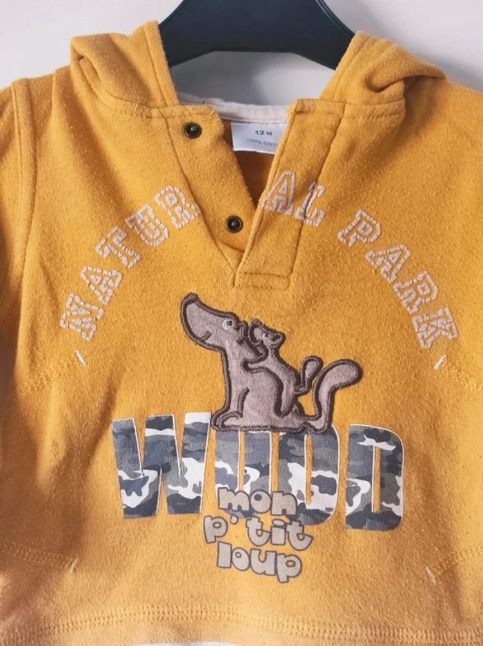 Tee-shirt jaune orange blanc capuche manche longue chien - photo numéro 4