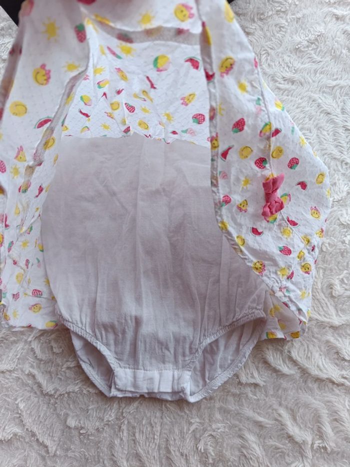 Robe bretelles été + body intégré Fille 3 mois Fruits Smiley Baby 100% coton - photo numéro 7