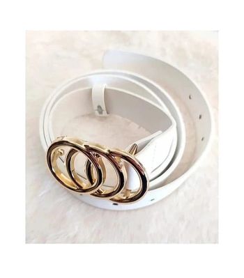 Ceinture blanche chic avec boucle dorée en métal