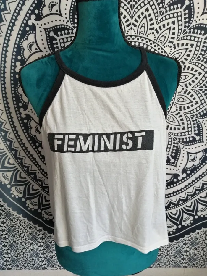 Débardeur blanc fines bretelles écriture noire feminist / jennyfer / (M) - photo numéro 2