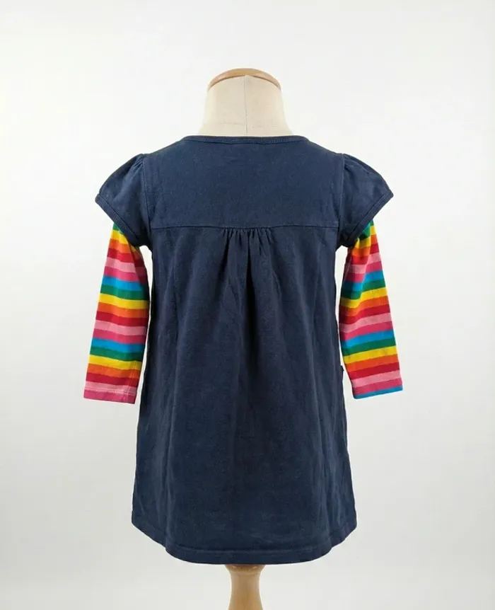 Robe Tunique Bleu Marine & Manches Arc-en-ciel - 3-4 Ans (104 cm) - Coton - photo numéro 2