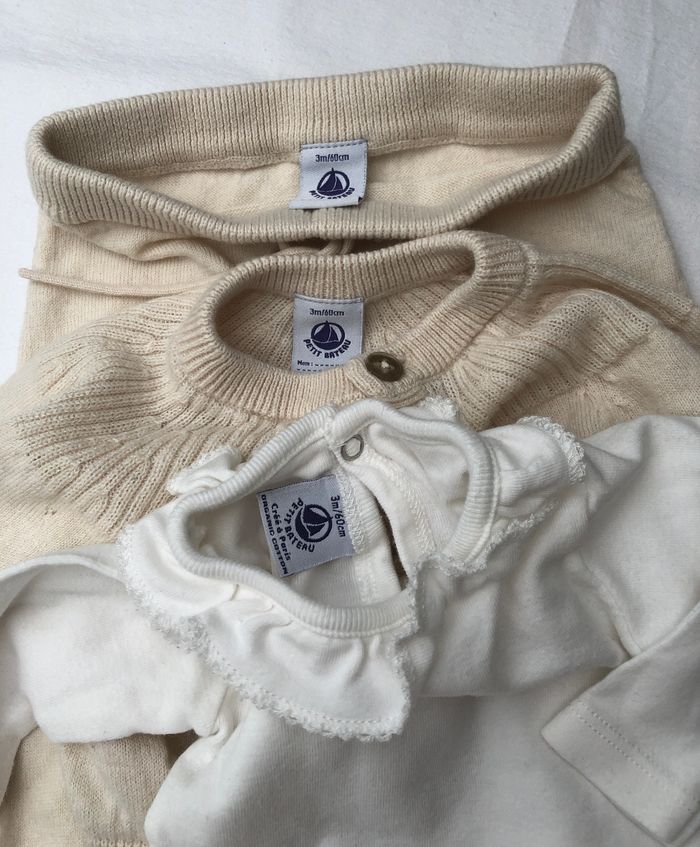 Ensemble laine 3 pièces Petit Bateau 3 mois: cardigan + pantalon + body - photo numéro 3