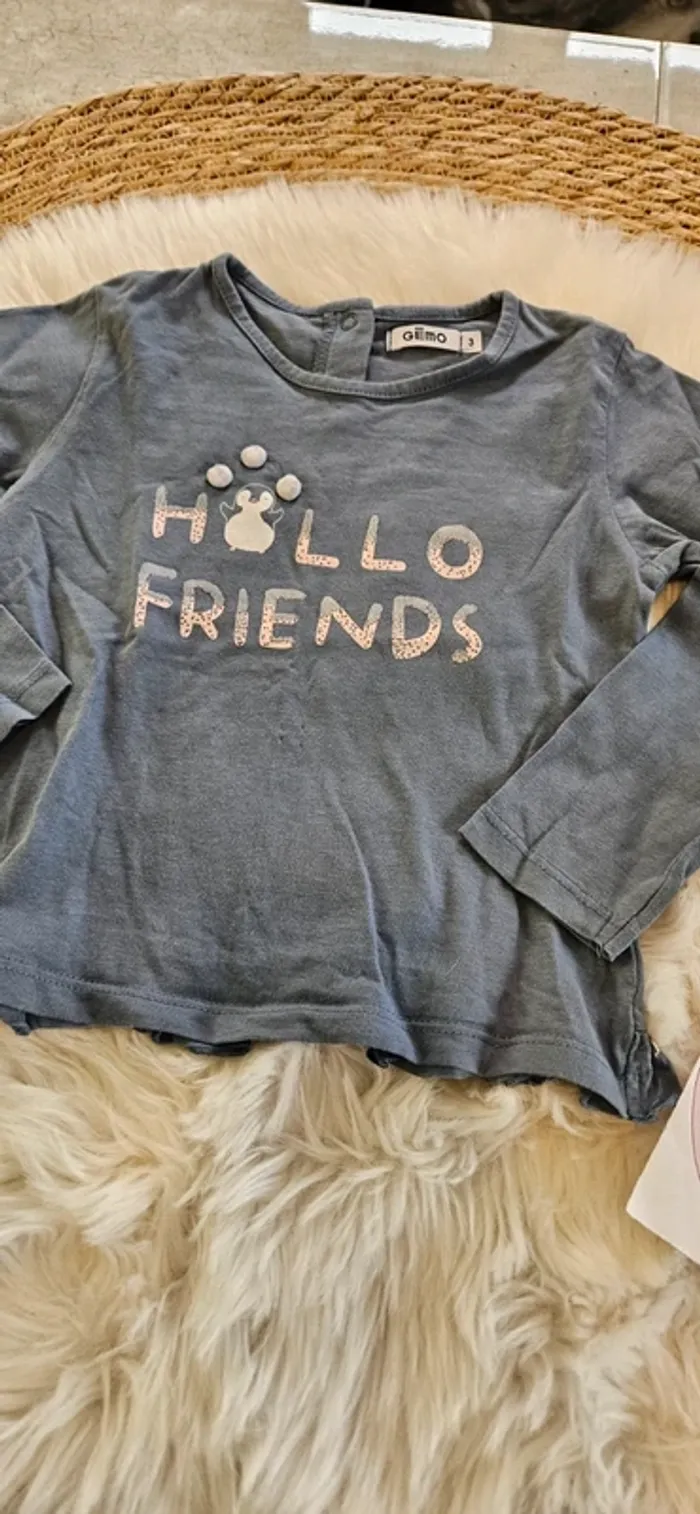 T-shirt manche longue hello friends 3 ans fille - photo numéro 2