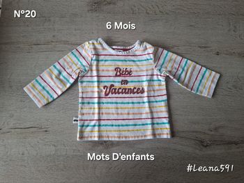 🌷N°20🌷Tee-shirt Longues Manches - Mots D'enfants - 6 Mois🌷