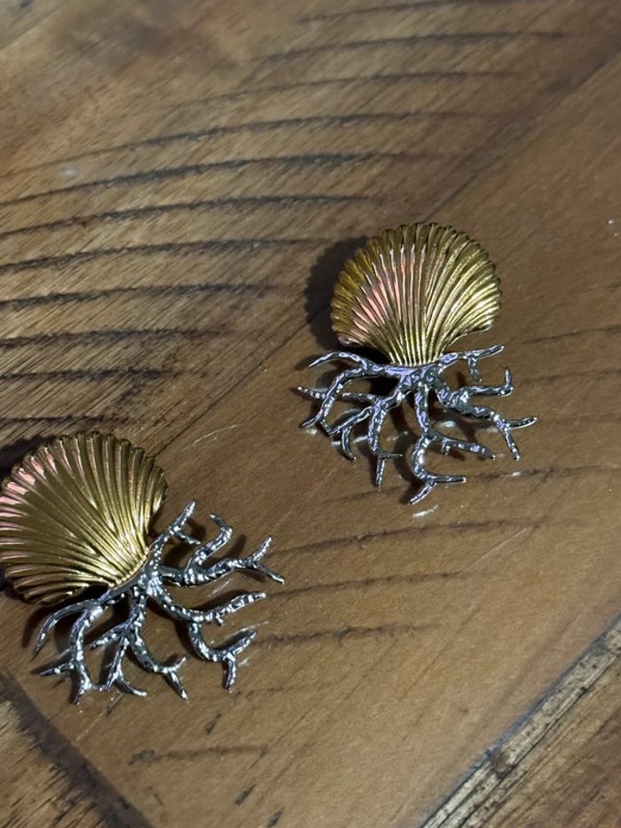 Paire de boucles d’oreilles coquillage de la mer acier inoxydable or et argent mile Mila - photo numéro 3