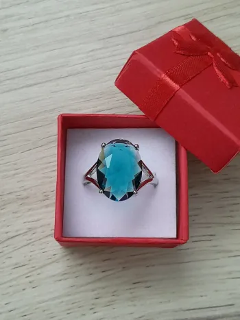 Bague avec grande pierre bleue, style Bohème, taille 60