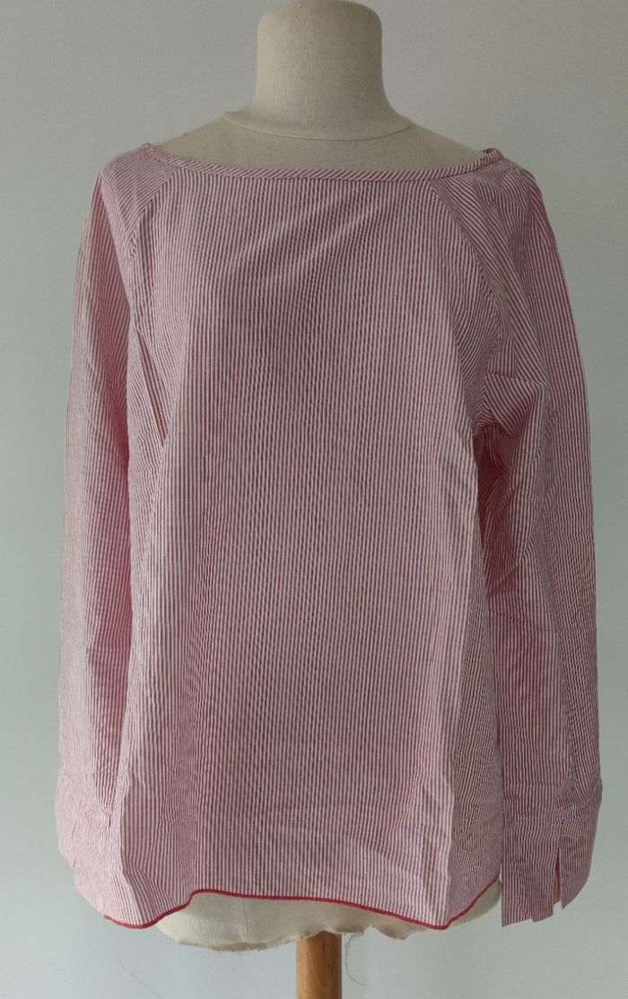Blouse femme H&M – Taille L – Rose à rayures blanches – Très bon état