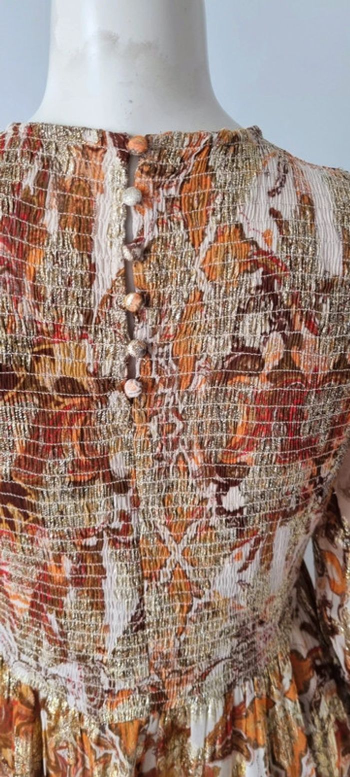 Robe imprimée longue marron orange beige lurex doré 38 - photo numéro 7