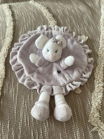 Peluche doudou plat 25cm kimbaloo souris violet et blanc parfait état