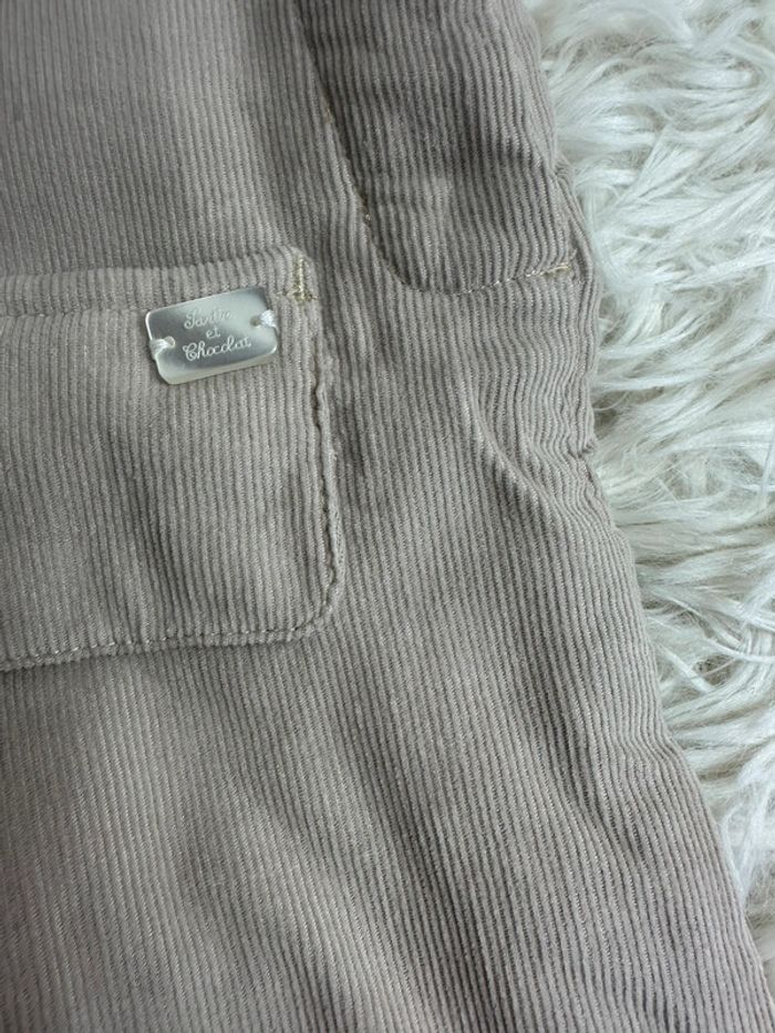 Ensemble tartine et chocolat salopette en velours beige et body manches longues taille 3 mois - photo numéro 3