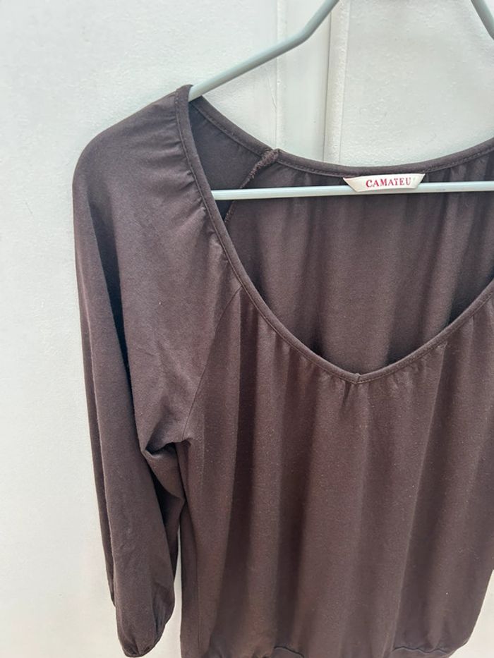 Haut marron manches 3/4 taille 1 - S - en viscose camaïeu - photo numéro 2