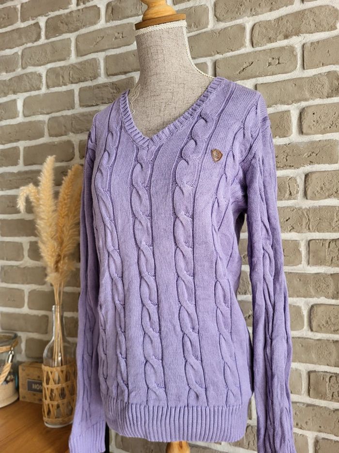 Pull à torsades et col V parme lilas Giorgio Di Mare - photo numéro 6