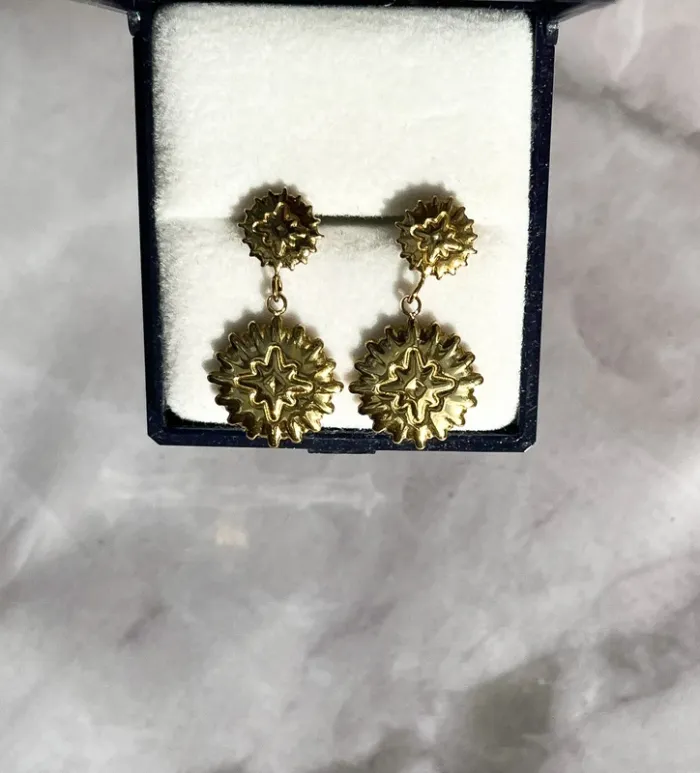 Bohm - Boucles d’oreilles puces dorées soleil Mandala bohème acier inoxydable