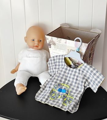 Blouse-bavoir bébé 3 mois – manches courtes, motif voiture & lapin