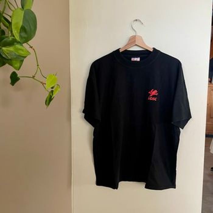 T-shirt noir Losc Uefa Champions League B&C homme coton logo rouge et imprimé dos taille M-L V059