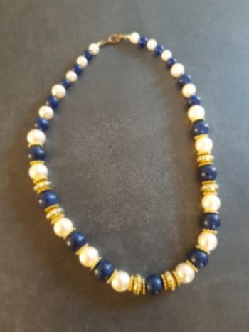 Collier boules colorid bleu ivoire or