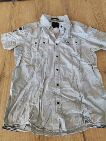 Chemise Japan Rags homme – style militaire – gris à carreaux fins – Taille L