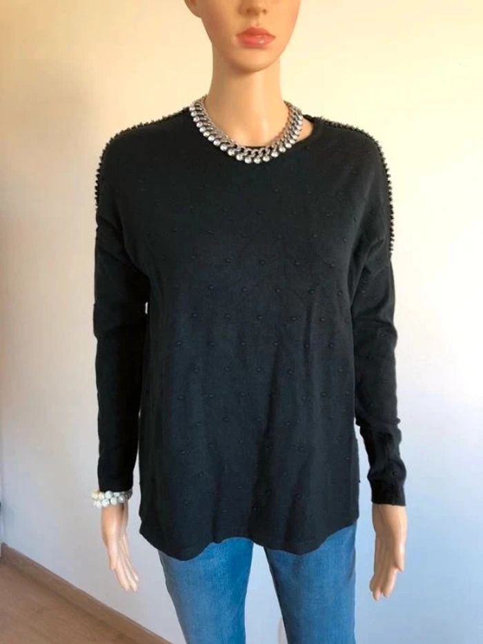 Pull noir neuf avec strass taille unique