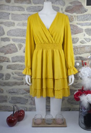 Robe patineuse manches longues bouffantes jaune citron pepsy Femme taille 54 marque Asos 🌺 