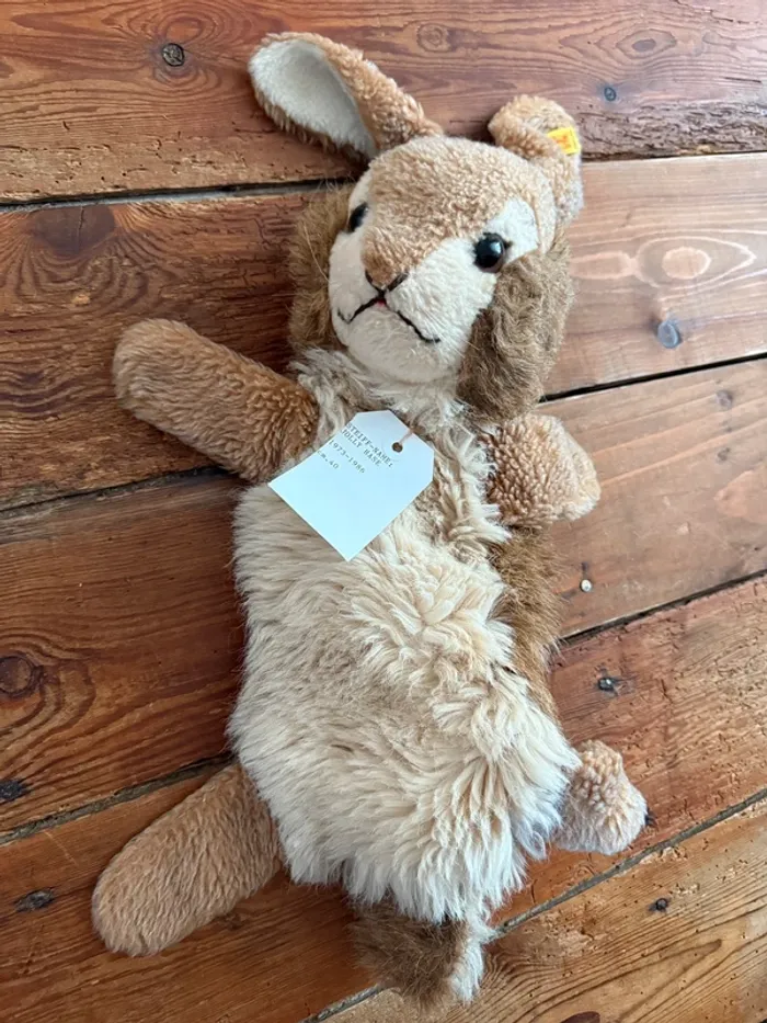 Très grande marionnette peluche ancienne Steiff lièvre lapin 40cm Jolly Hase beige 1973-86 - photo numéro 2