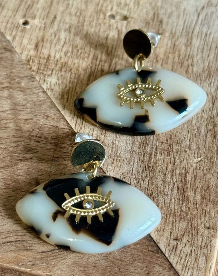 Boucles d’oreilles mile Mila en forme d’œil résine léopard acier inoxydable or cristal - photo numéro 5