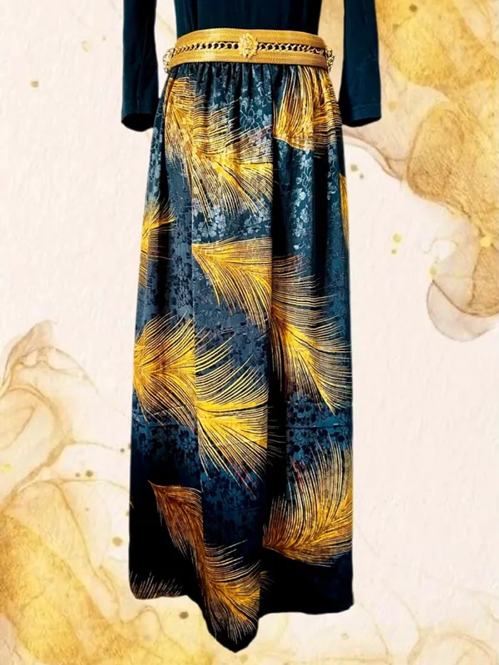 🖤Jupe longue noire doré vintage 80/90 made in France Boho chic flowing long skirt🖤 - photo numéro 4