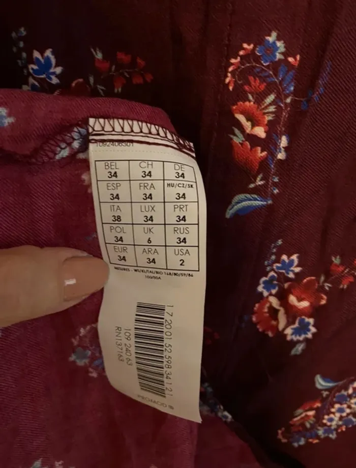 Robe Promod bordeaux fleurie – taille 34 – neuve - photo numéro 6
