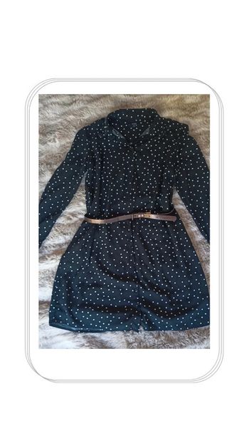 Robe chemise fluide courte femme noire à pois blancs t38- Kiabi