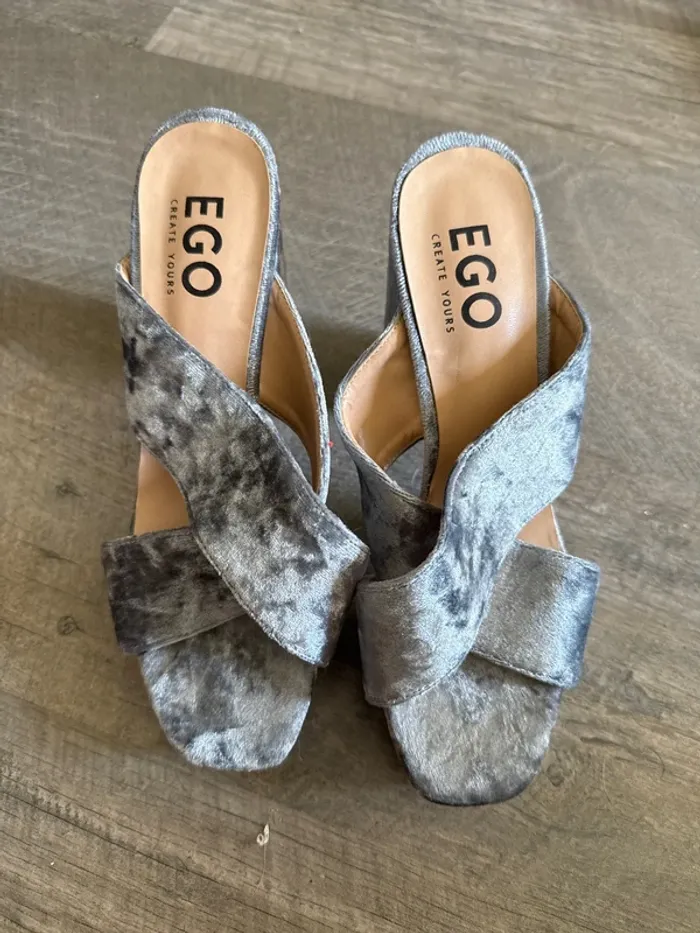 Mules à talons grises velours ego - photo numéro 2