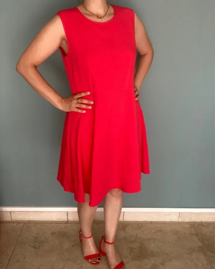 Robe Rouge Midi Sans Manches Camaïeu M - photo numéro 3