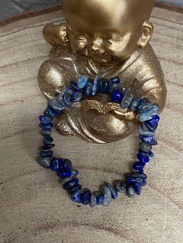 Bracelet chips de lapis lazuli 17 cm , lithothérapie - photo numéro 4
