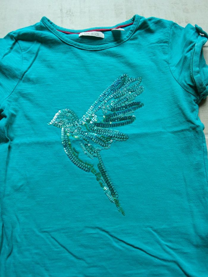 T-shirt turquoise motif colibri Okaïdi 8 ans - photo numéro 2