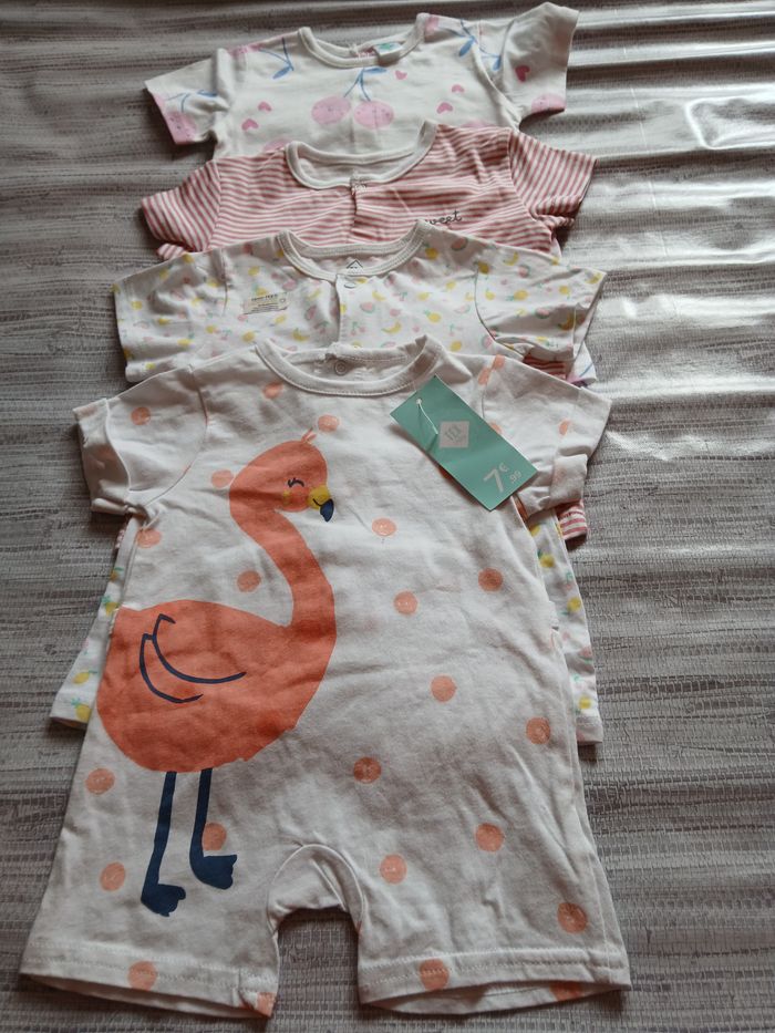 lot 4 barboteuse combishort fille tex baby 60 cm 3 mois - photo numéro 1