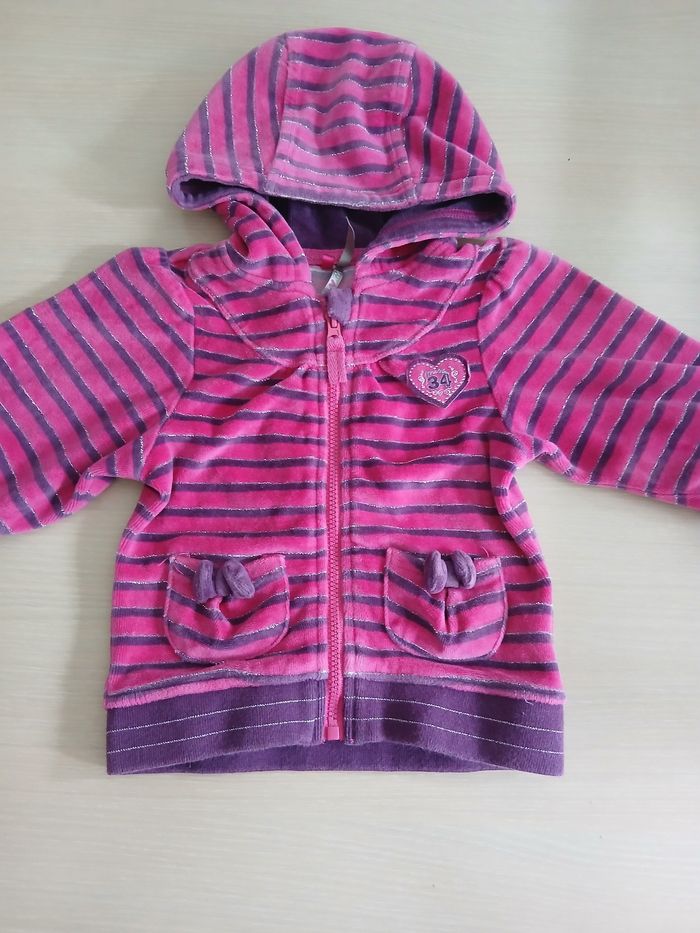 Gilet bebe en velour et coton taille  paillete rose mauve marque orchestra a fermeture - photo numéro 3
