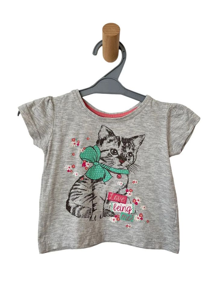 T-shirt gris clair (chat) - Young dimension 9/12 mois (80cm)