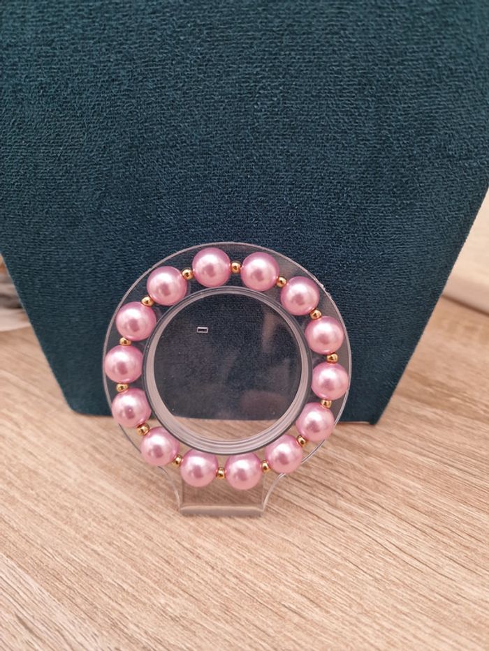 Parure Collier Bracelet De Perles Rose Lila Doré - photo numéro 3