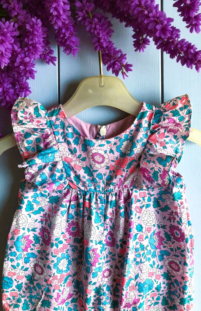 JACADI - ENSEMBLE 2P BÉBÉ FILLE IMPRIMÉ LIBERTY, VOLANTS & TOUCHES ROSE FLUO 6M - photo numéro 4
