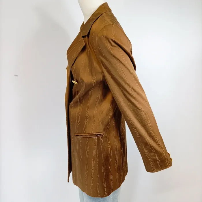 Veste longue satinée marron à double boutonnage - Taille 40 - Dino Valiano - A424 - photo numéro 4