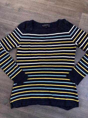 T shirt marinière Armor Lux taille 0 rayée jaune turquoise blanc