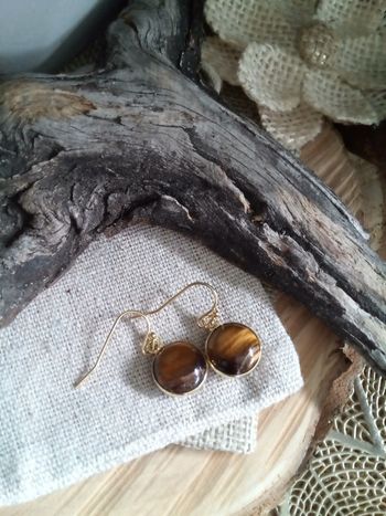 Boucles d'oreilles bohèmes pierres oeil de tigre